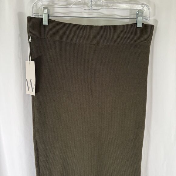 New Worthington Midi Skirt Women's Large Olive Green Knit Elastic Waist Stretch - Picture 10 of 11